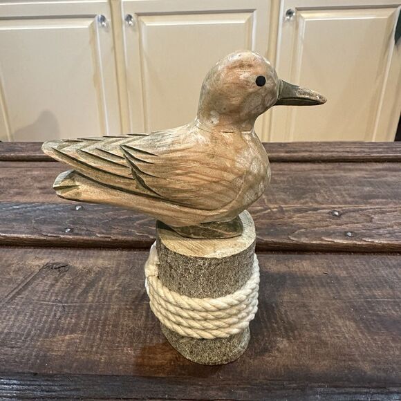 Vtg Hand Carved Wooden Shore Bird Duck Wood Post Figurine Folk Art Florida 2002 - Picture 3 of 7
